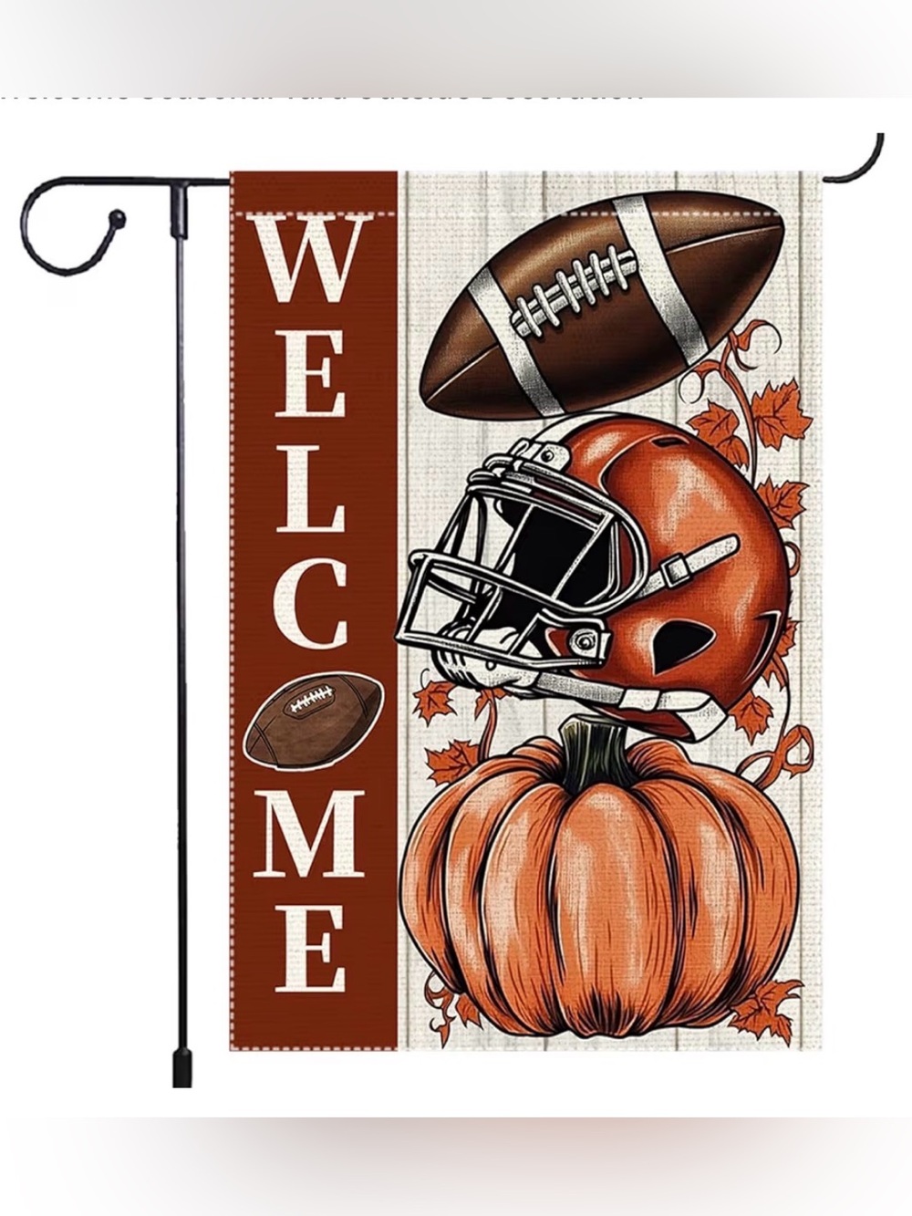 Autumn Football Pumpkin Welcome Garden Flag - Orange
